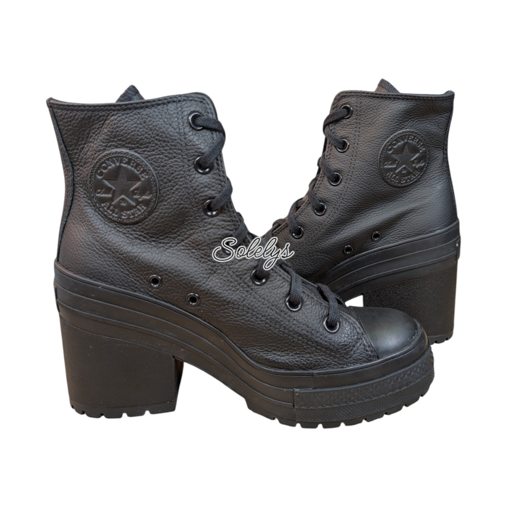 Converse Chuck 70 De Luxe Heel Leather Black Monochrome Sneaker Boot Womens 9 - Picture 10 of 10